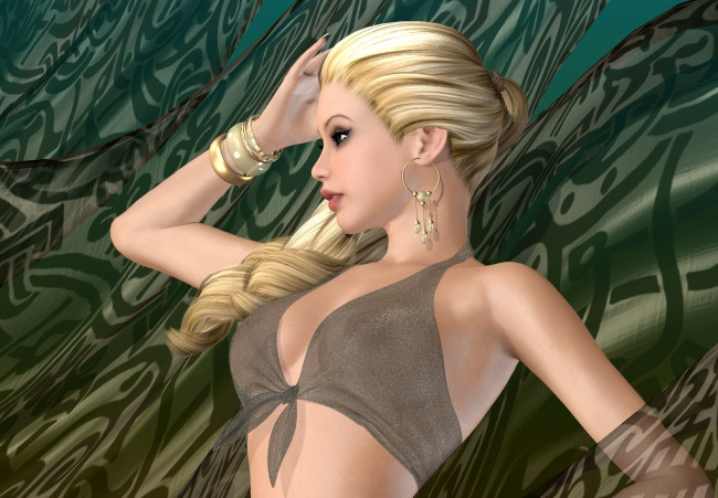 Обои картинки фото 3д, графика, people, люди, девушка, блондинка, грудь, серьги