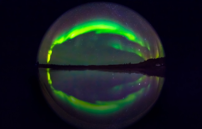 Обои картинки фото разное, компьютерный дизайн, северное, сияние, тёмный, фон, ночь, звёзды, небо, круг