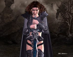 Картинка 3д+графика амазонки+ amazon взгляд девушка улыбка оружие фон