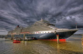 Картинка queen+elizabeth корабли лайнеры круиз океанский причал лайнер