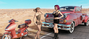 Картинка 3д+графика люди+ people девушки взгляд фон автомобиль мотоцикл
