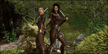 Картинка 3д+графика фантазия+ fantasy существо оружие фон взгляд девушки