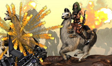 Картинка 3д+графика фантазия+ fantasy ламы фон взгляд взрыв девушка