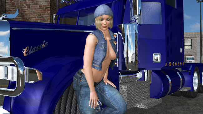 Обои картинки фото автомобили, 3d car&girl, автомобиль, фон, девушка, взгляд