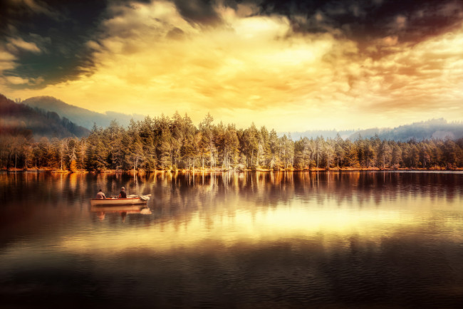 Обои картинки фото разное, рыбалка,  рыбаки,  улов,  снасти, рыбаки, лодка, озеро