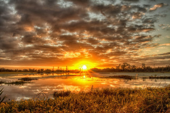 Картинка природа восходы закаты трава речка лес закат