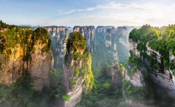 Картинка природа горы скалы деревья туман