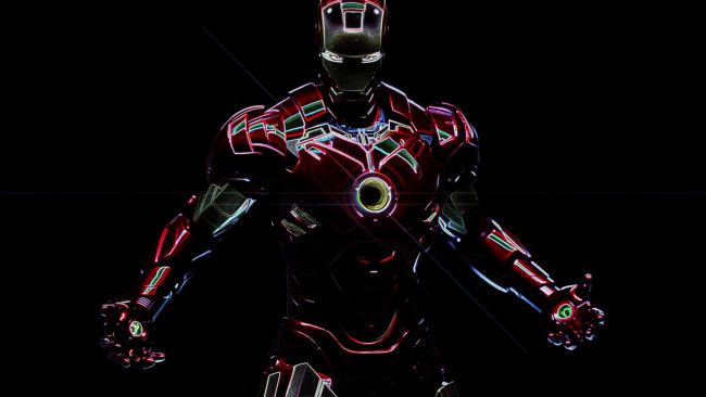 Обои картинки фото рисованное, кино, неон, marvel, iron, man, железный, человек
