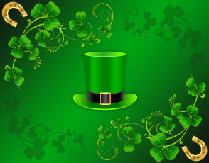 обоя праздничные, день святого патрика, подкова, листья, рендеринг, ирландия, цилиндр, день, святого, патрика, вектор, 17-го, марта