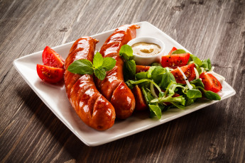 Картинка еда шашлык +барбекю мята салат сосиска кетчуп томат гриль