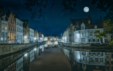 Картинка bruges+by+night города брюгге+ бельгия ночь огни река