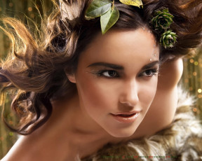 Картинка календари девушки листья макияж лицо взгляд женщина