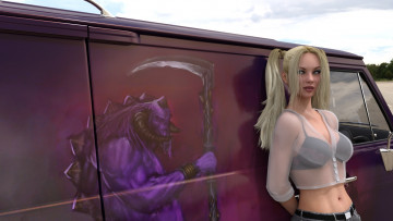 Картинка 3д+графика люди-авто мото+ people-+car+ +moto фон девушка взгляд