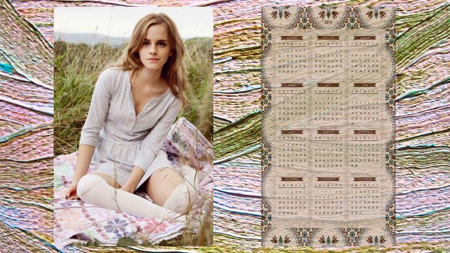 Обои картинки фото календари, знаменитости, трава, актриса, взгляд, девушка