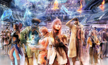 Картинка видео+игры final+fantasy+xiii персонажи город люди