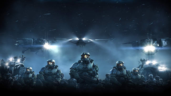 Обои картинки фото видео игры, halo wars, солдаты, броня, оружие, коптеры