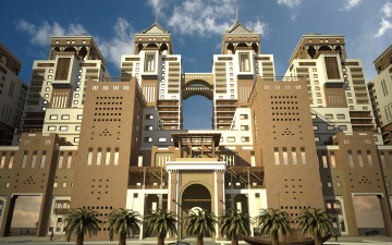 Картинка 3д графика architecture архитектура облака деревья дом