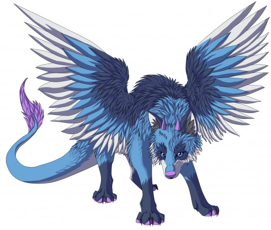 Обои картинки фото рисованные, животные, сказочные, мифические, собака, крилья