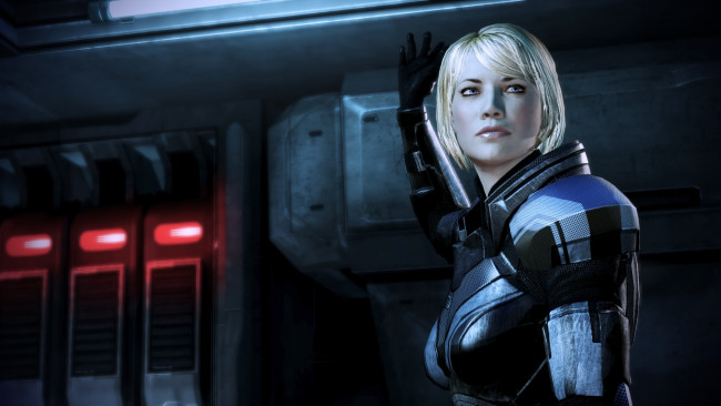 Обои картинки фото 3д, графика, fantasy, фантазия, настороженность, коридор, блондинка, девушка