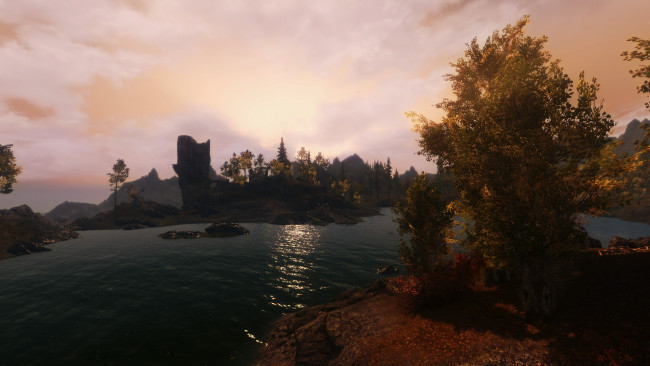 Обои картинки фото 3д, графика, nature, landscape, природа, река, облака, деревья