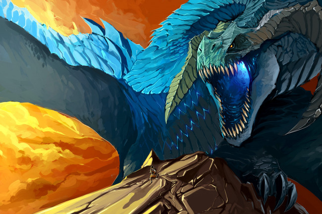 Обои картинки фото фэнтези, драконы, пасть, побег, воин, дракон