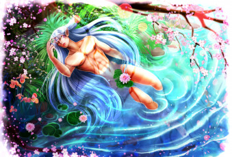 обоя разное, арты, арт, аниме, инуяша, сешемару, демон-пёс, озеро, кувшинки, парень, секси