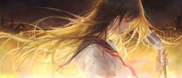 Картинка аниме музыка микрофон девушка moss 2225028 волосы город арт