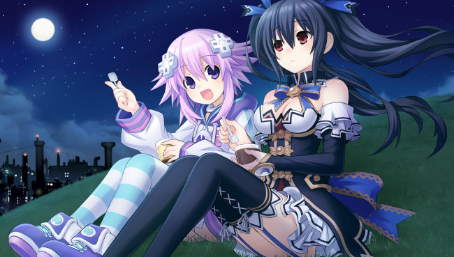 Обои картинки фото аниме, hyperdimension neptunia, арт, noire, neptune, hyperdimension, neptunia, tsunako, девушки