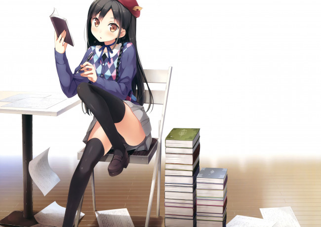 Обои картинки фото аниме, kantoku , artbook, книга, фон, взгляд, девушка