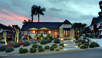 Картинка города -+здания +дома пальмы закат дом кактусы