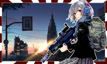 Картинка аниме оружие +техника +технологии девушка взгляд фон