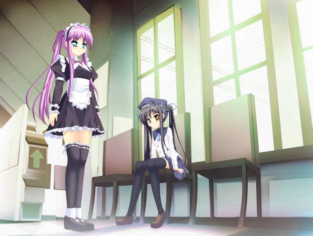 Обои картинки фото аниме, unknown,  другое, девушки, взгляд, фон