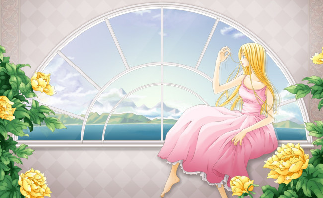 Обои картинки фото аниме, unknown,  другое, девушка, фон, взгляд