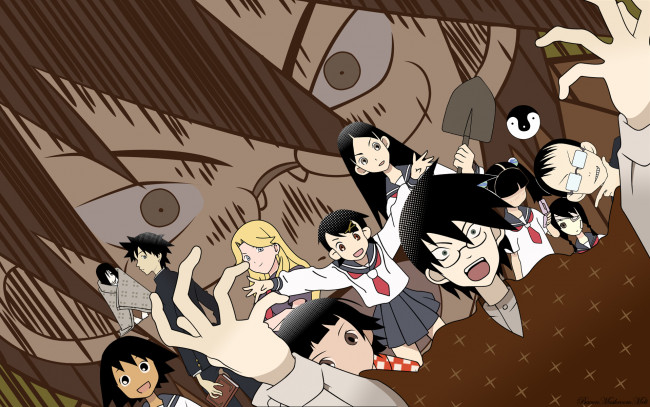 Обои картинки фото аниме, sayonara zetsubo sensei, фон, взгляд, девушки