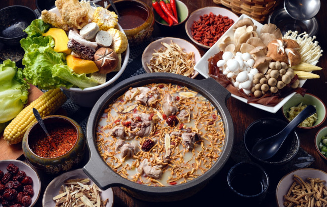 Обои картинки фото еда, разное, грибы, кухня, восточная, овощи