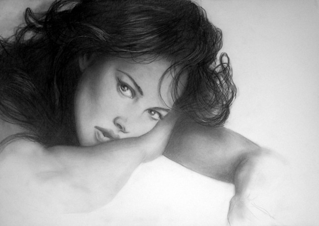 Обои картинки фото monica bellucci, рисованное, люди, взгляд, фон, девушка