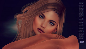 Картинка календари 3д-графика 2018 девушка взгляд