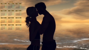 Картинка календари 3д-графика водоем парень девушка 2018