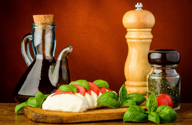 Обои картинки фото еда, натюрморт, специи, помидоры, сыр, масло