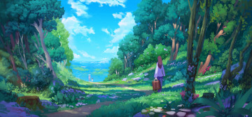 Картинка рисованное денис+истомин лес тропа люди