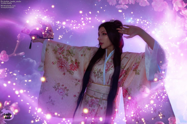 Обои картинки фото девушки, ольга кожевникова , lady bell, кимоно, веер