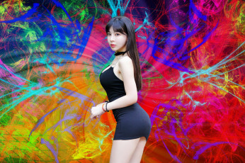 Картинка девушки -+азиатки азиатка фон черное платье мини