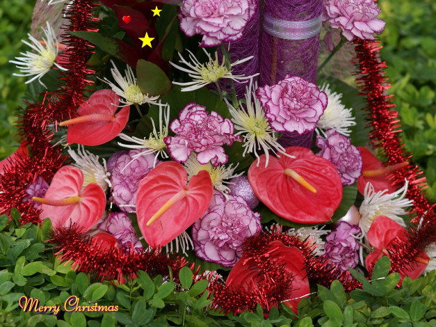 Обои картинки фото праздничные, мишура, гирлянды, цветы