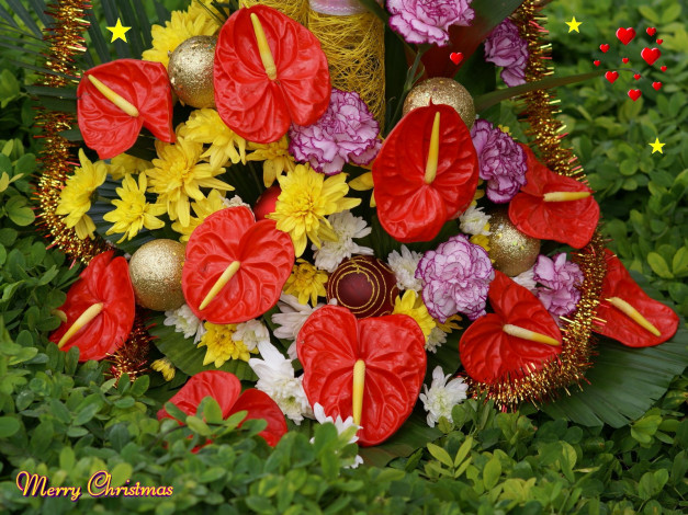 Обои картинки фото праздничные, мишура, гирлянды, цветы