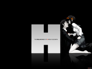 Картинка аниме the melancholy of haruhi suzumiya девушка глаза волосы парень