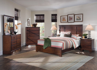 Картинка интерьер спальня тумбочка подушки кровать