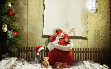 Картинка праздничные мягкие игрушки колпак леденец мешок елка