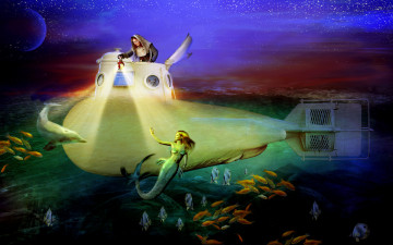 Картинка фэнтези русалки батискаф рыбы