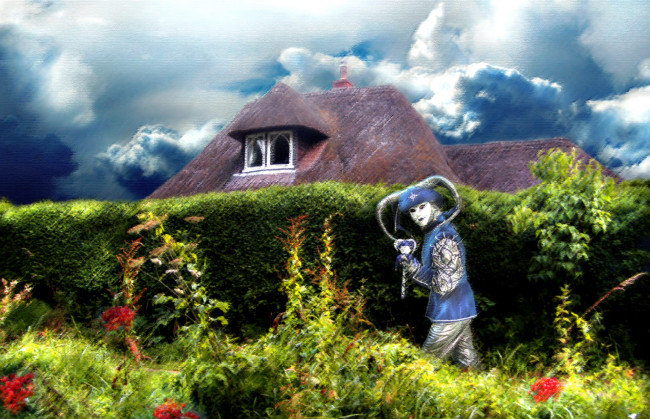 Обои картинки фото рисованные, - другое, облака, крыша