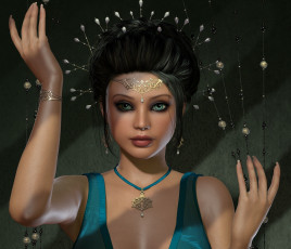 Картинка 3д+графика портрет+ portraits руки девушка украшения бусы